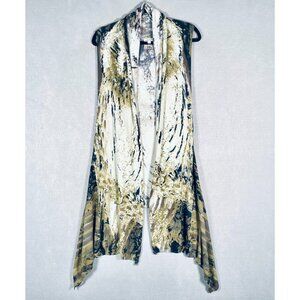 Adore Sweater Womens M/L Beige Cotton Shall Collar Long Cardigan Abstract Artsy